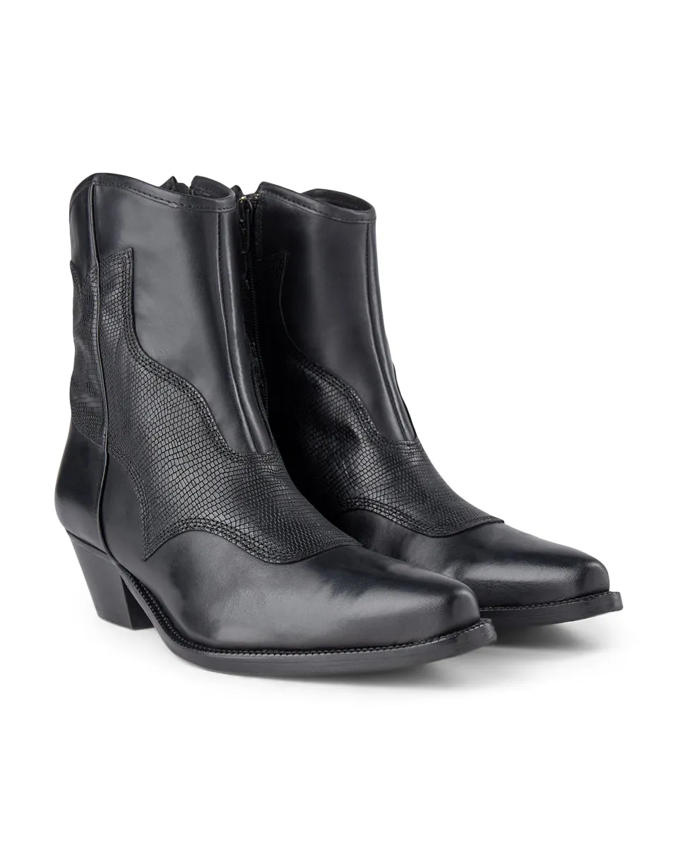 Arietta Lizard Leather Boot - BLACK