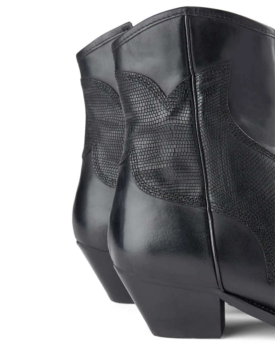 Arietta Lizard Leather Boot - BLACK