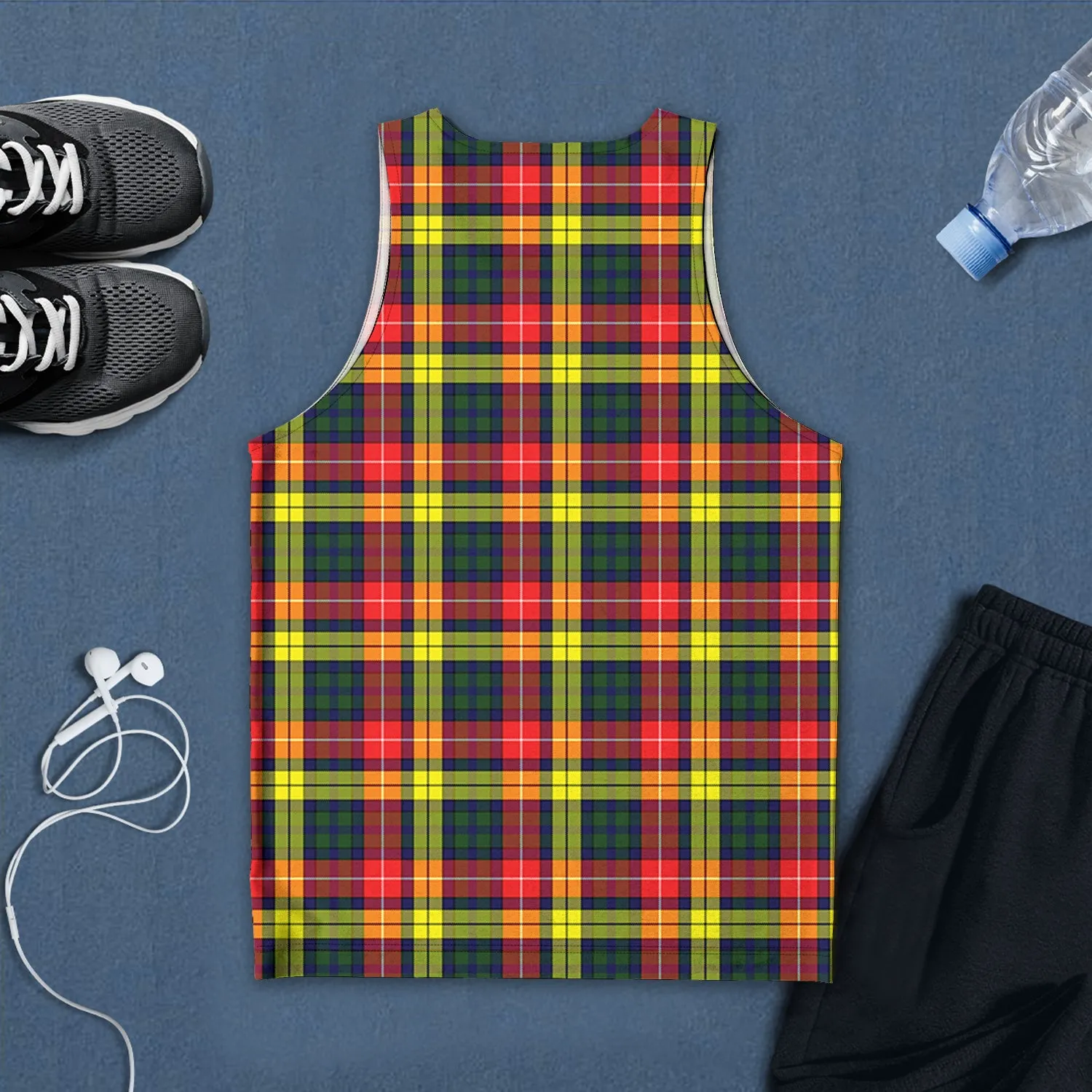 Buchanan Modern Tartan Mens Tank Top with Family Crest