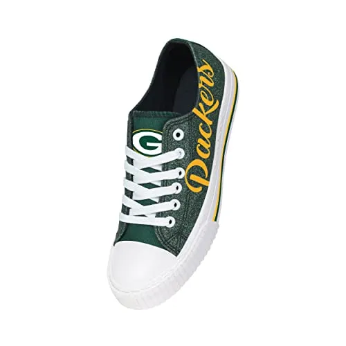 FOCO Green Bay Packers NFL Womens Color Glitter Canvas Shoes - 6