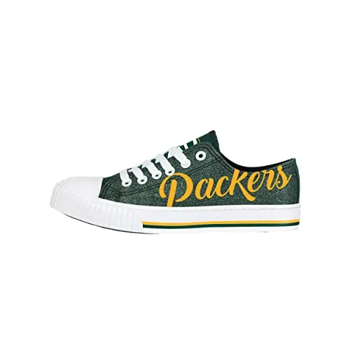 FOCO Green Bay Packers NFL Womens Color Glitter Canvas Shoes - 6