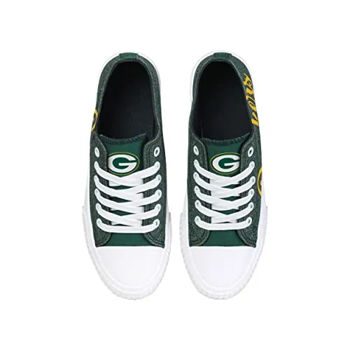FOCO Green Bay Packers NFL Womens Color Glitter Canvas Shoes - 6