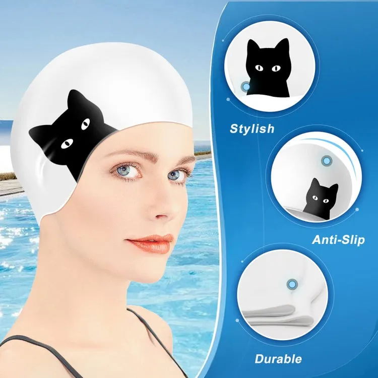 Hy08 Cute Cartoon Print Silicone Swimming Cap, Spec: Pink Pig