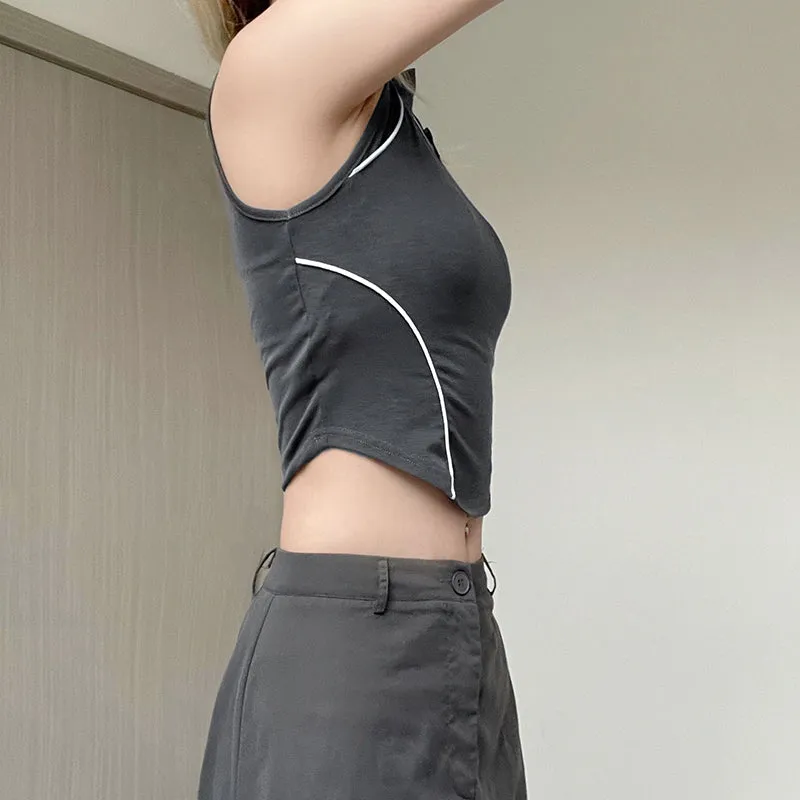 JOSKAA Fashion woman tops y2k style tank topVintage Half Zip Up Cropped Tank Top