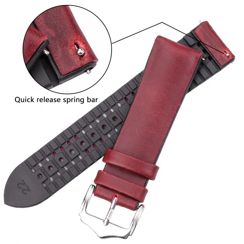 Leandro Cowhide Leather And Silicone Hybrid Watch Strap