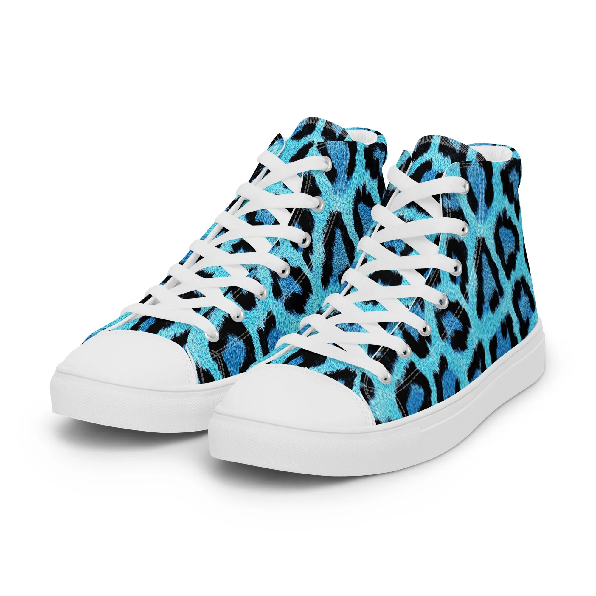 Men’s Blue Leopard Skin Print  high top canvas shoes, Men's Casual Canvas Sneakers