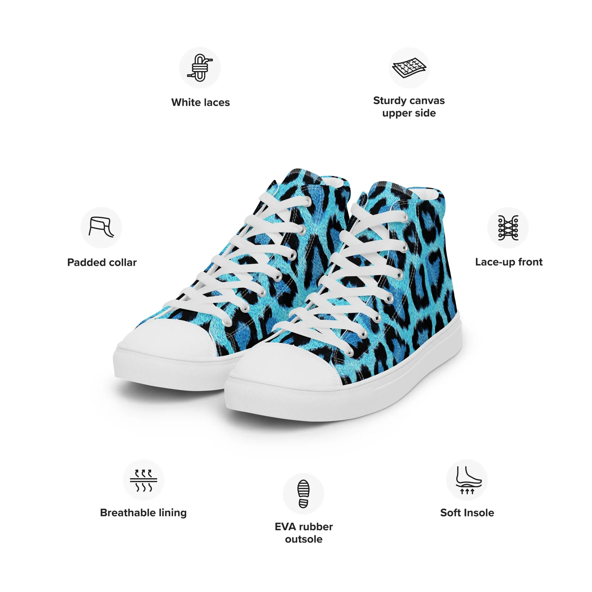 Men’s Blue Leopard Skin Print  high top canvas shoes, Men's Casual Canvas Sneakers