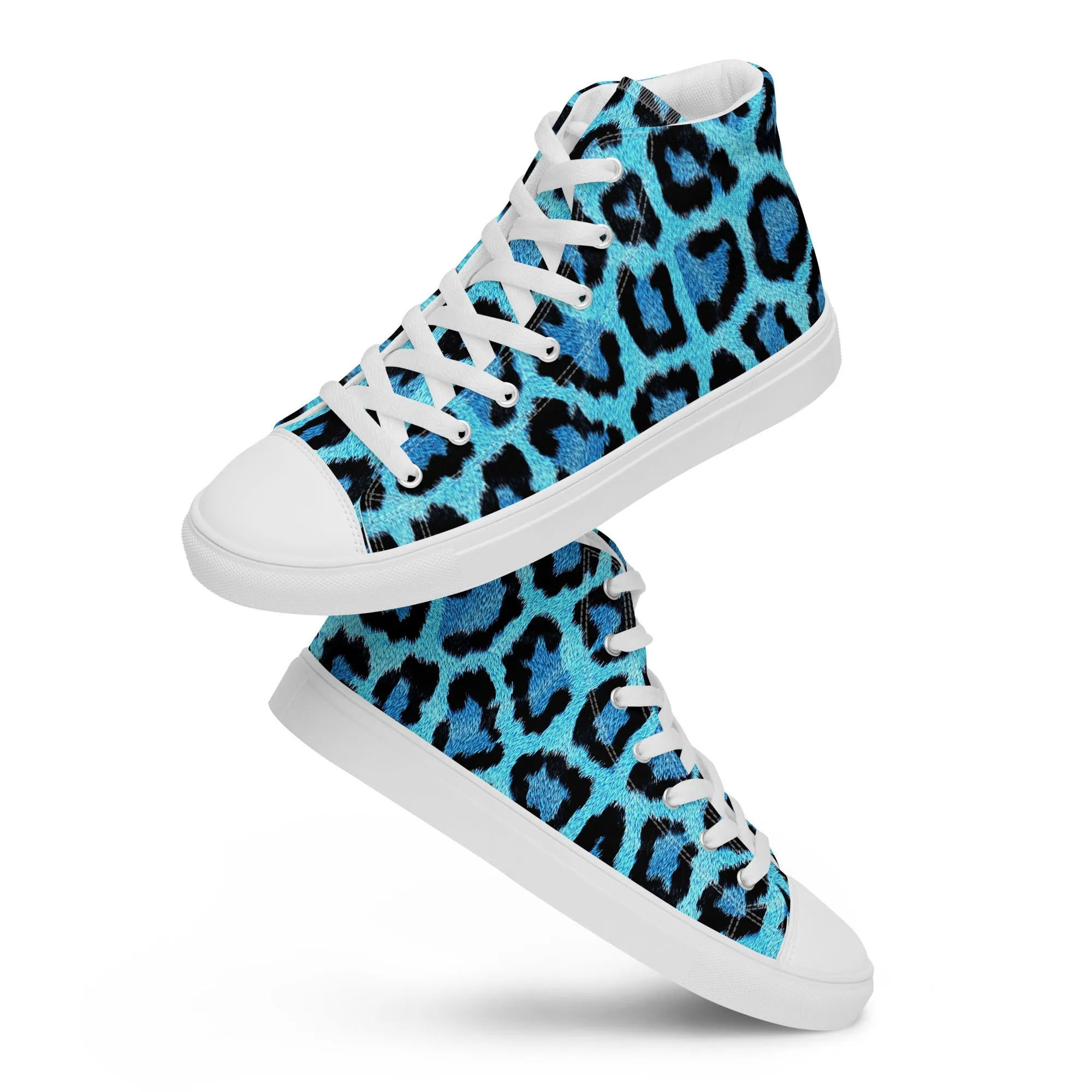 Men’s Blue Leopard Skin Print  high top canvas shoes, Men's Casual Canvas Sneakers