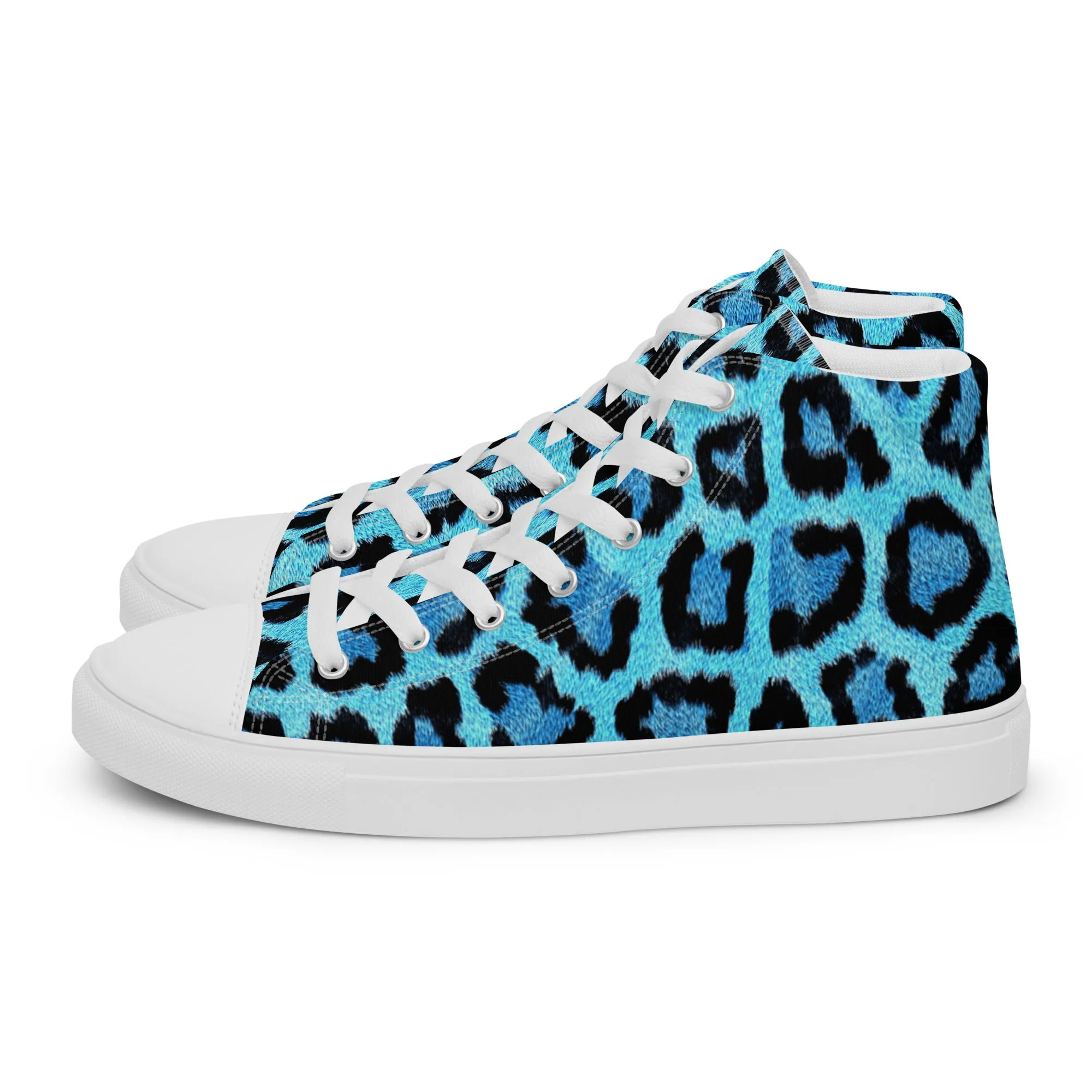Men’s Blue Leopard Skin Print  high top canvas shoes, Men's Casual Canvas Sneakers
