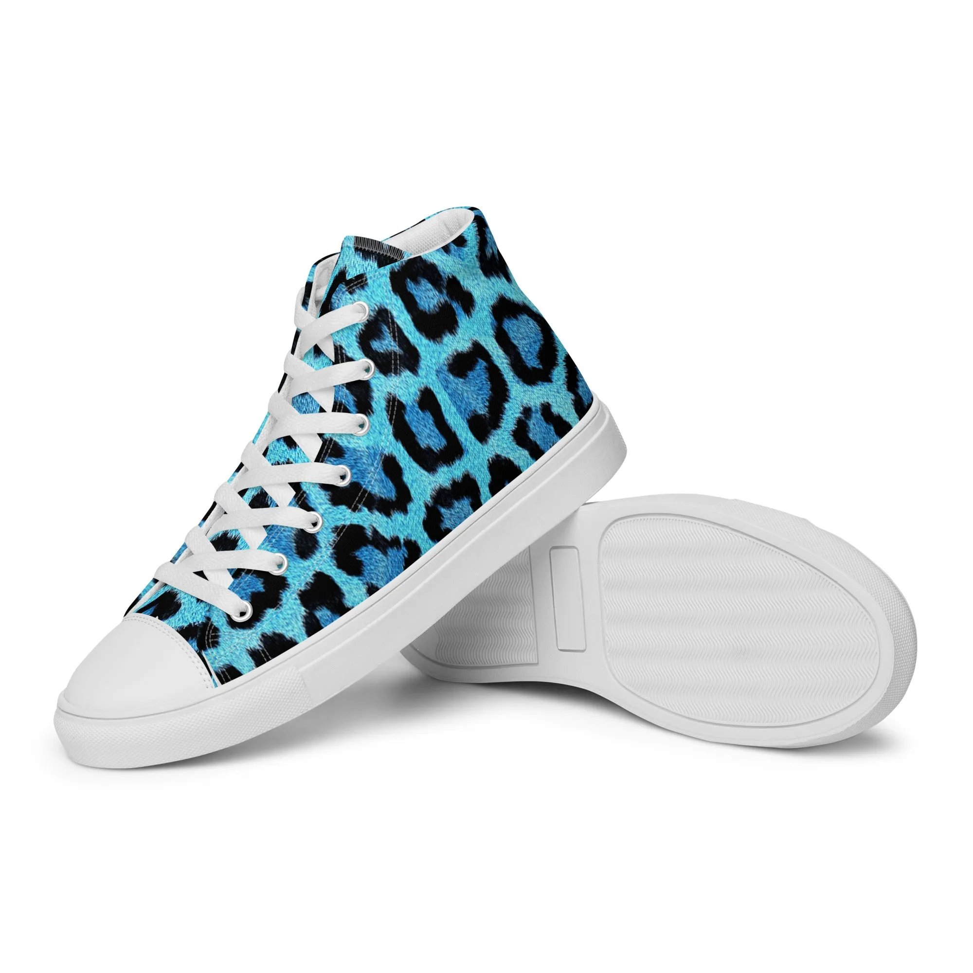 Men’s Blue Leopard Skin Print  high top canvas shoes, Men's Casual Canvas Sneakers