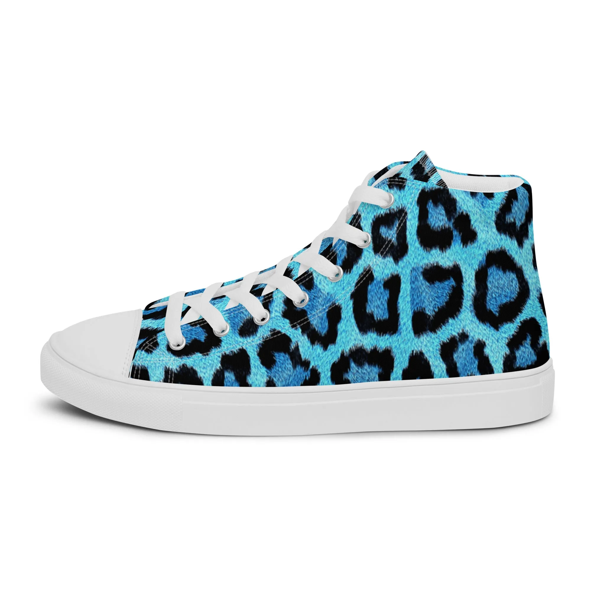 Men’s Blue Leopard Skin Print  high top canvas shoes, Men's Casual Canvas Sneakers