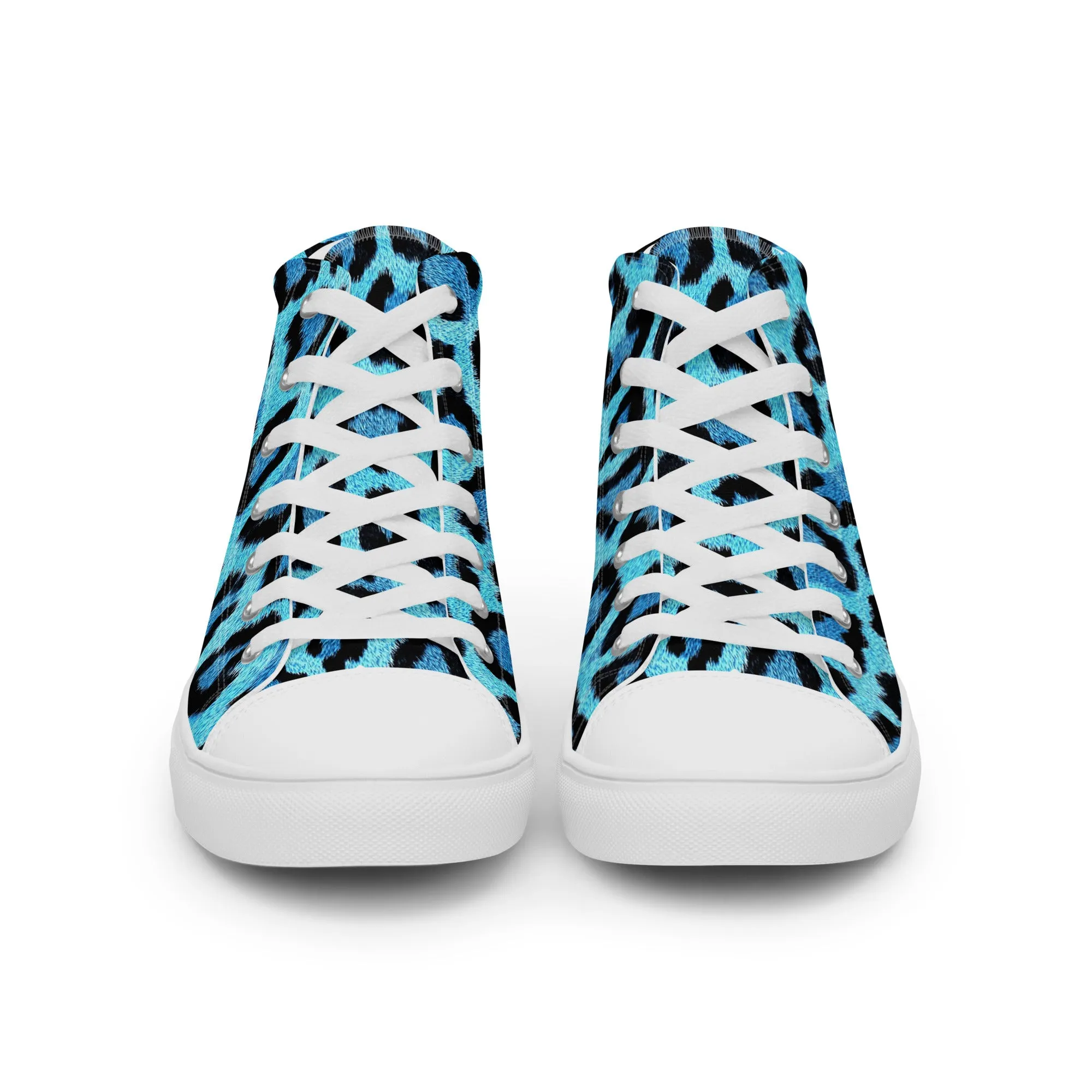 Men’s Blue Leopard Skin Print  high top canvas shoes, Men's Casual Canvas Sneakers