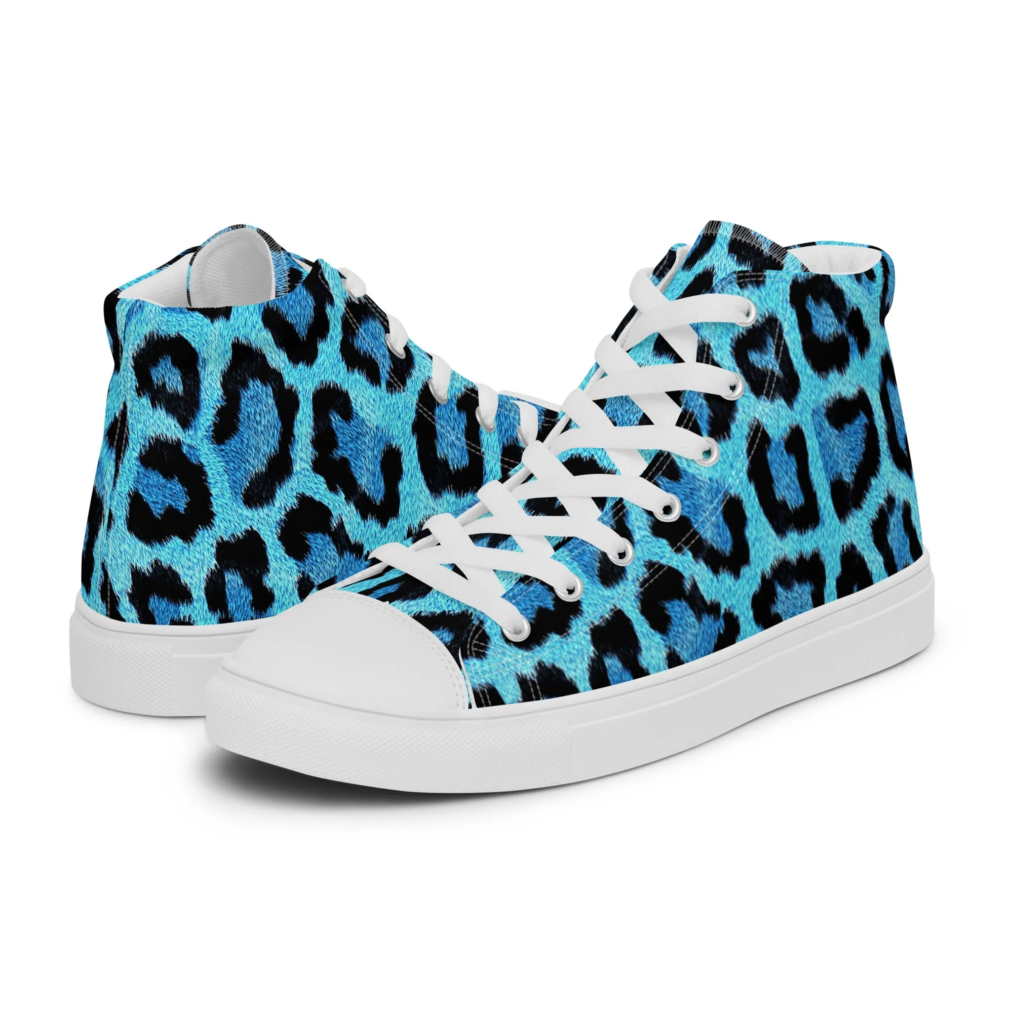 Men’s Blue Leopard Skin Print  high top canvas shoes, Men's Casual Canvas Sneakers
