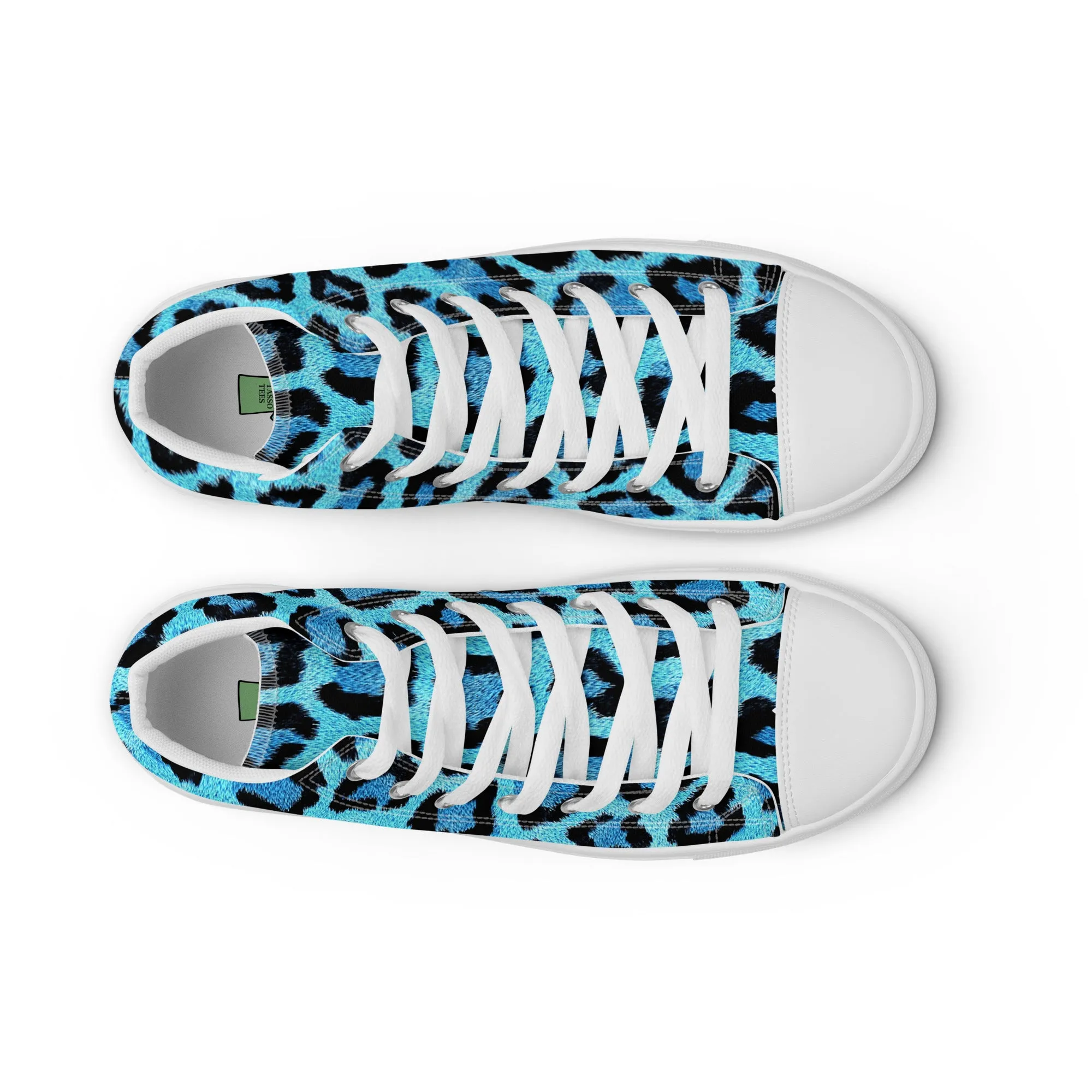 Men’s Blue Leopard Skin Print  high top canvas shoes, Men's Casual Canvas Sneakers