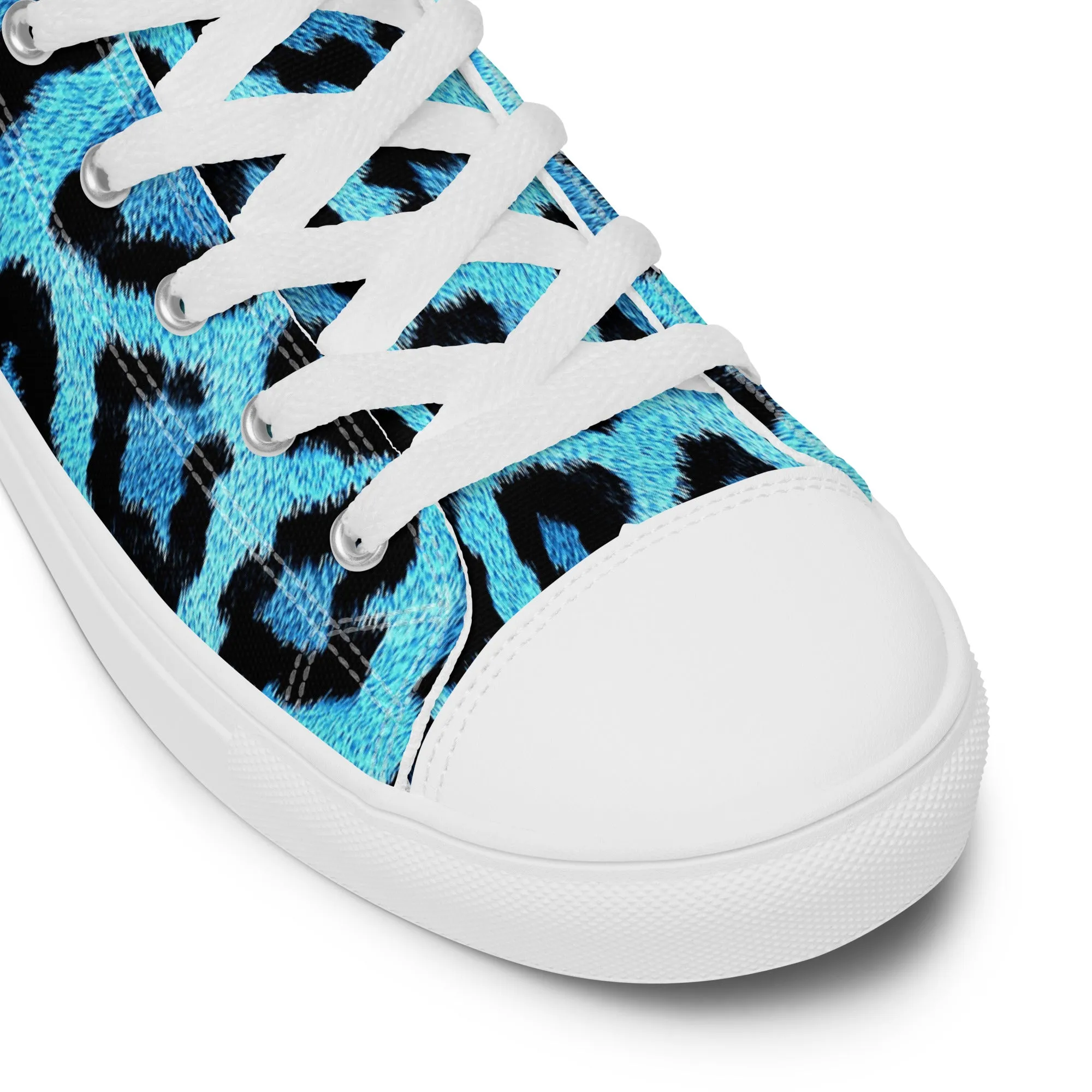 Men’s Blue Leopard Skin Print  high top canvas shoes, Men's Casual Canvas Sneakers