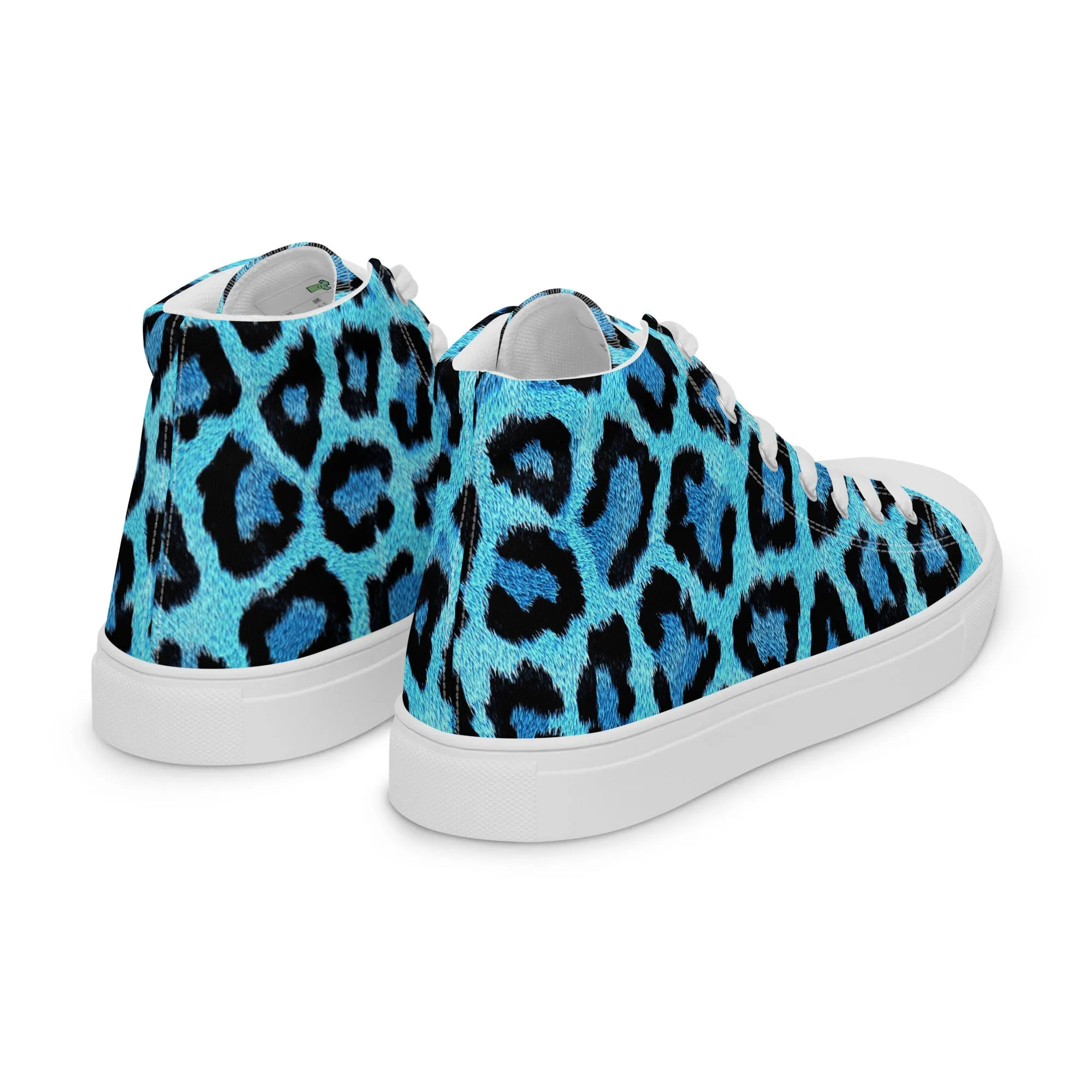 Men’s Blue Leopard Skin Print  high top canvas shoes, Men's Casual Canvas Sneakers