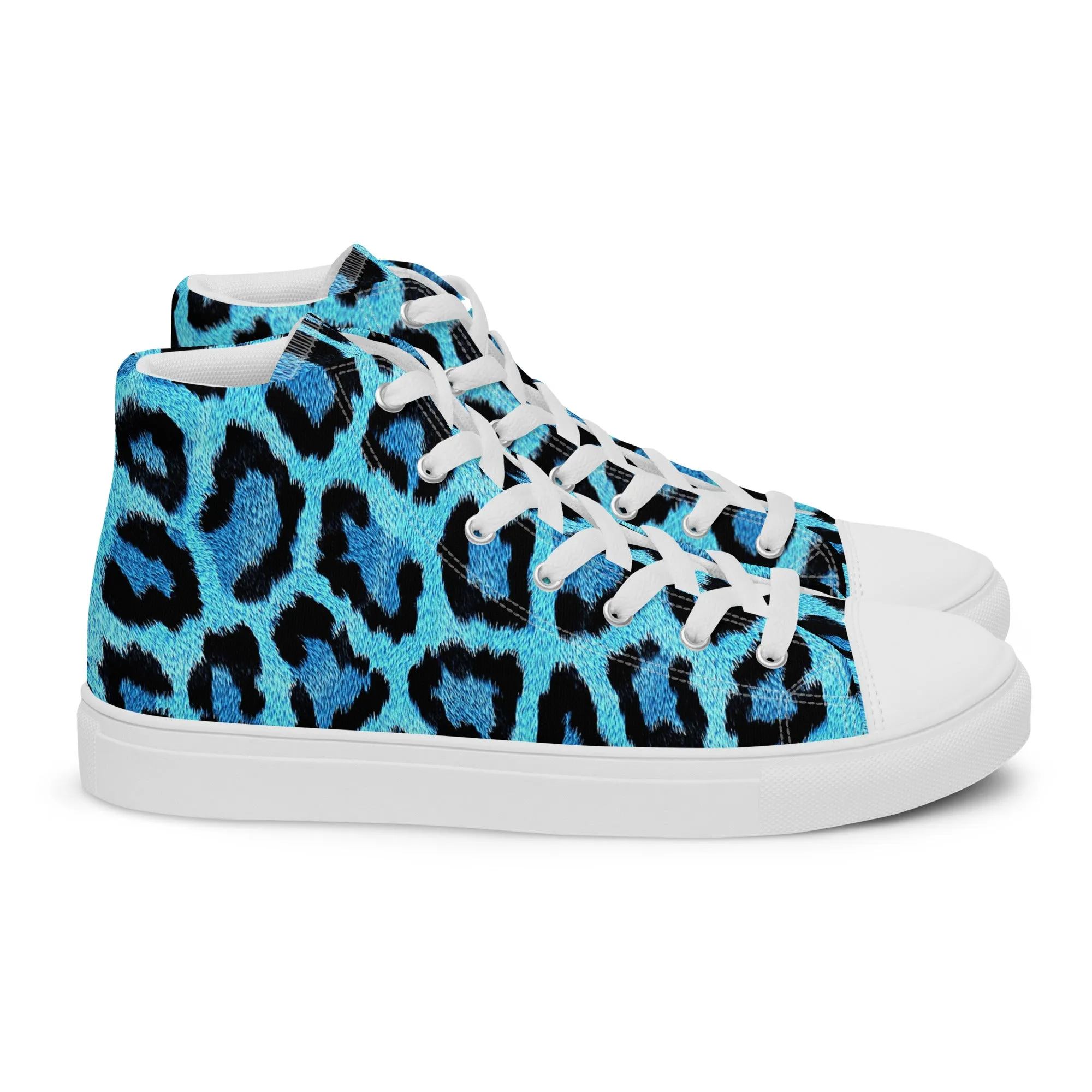 Men’s Blue Leopard Skin Print  high top canvas shoes, Men's Casual Canvas Sneakers
