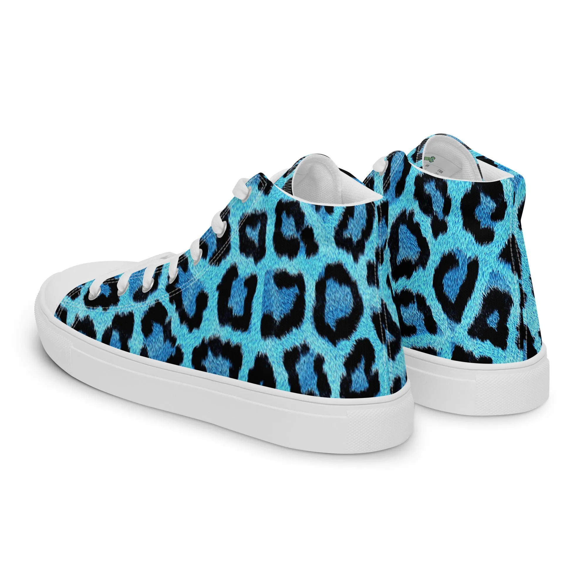 Men’s Blue Leopard Skin Print  high top canvas shoes, Men's Casual Canvas Sneakers