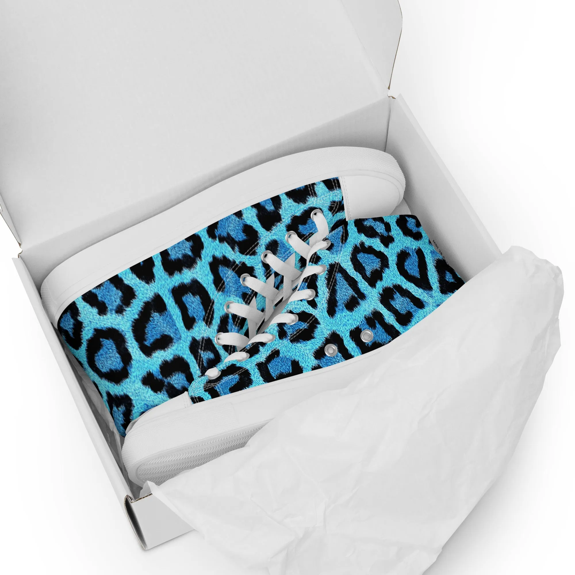 Men’s Blue Leopard Skin Print  high top canvas shoes, Men's Casual Canvas Sneakers