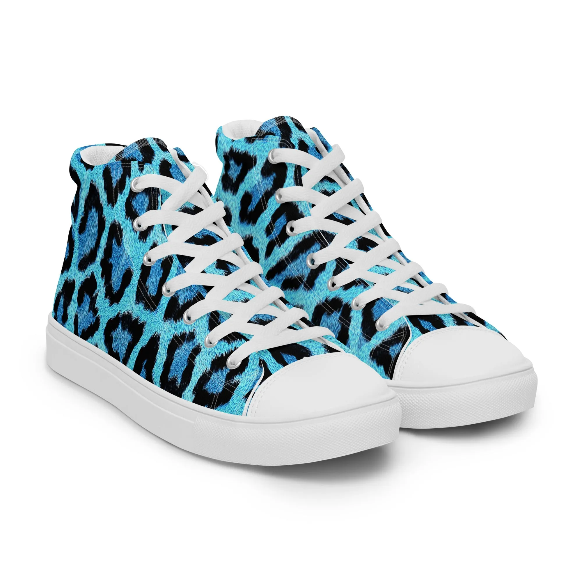 Men’s Blue Leopard Skin Print  high top canvas shoes, Men's Casual Canvas Sneakers