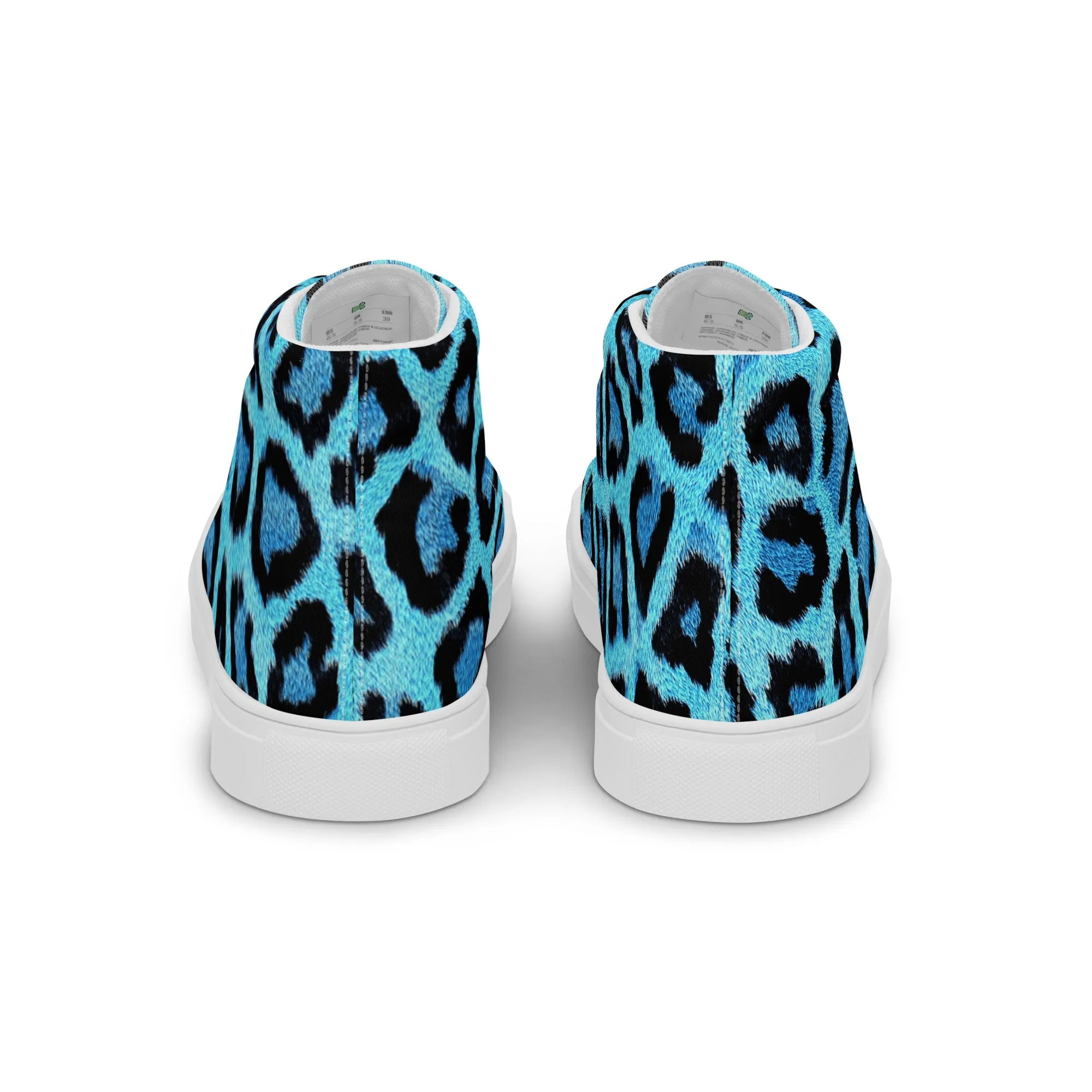 Men’s Blue Leopard Skin Print  high top canvas shoes, Men's Casual Canvas Sneakers