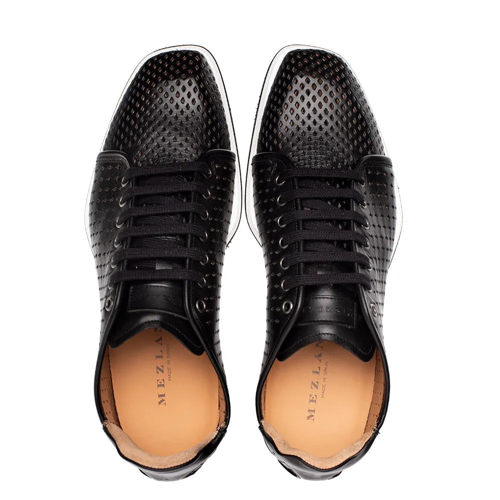 Mezlan Luce 21154 Men's Shoes Black Perforated Calf-Skin Leather Casual Sneakers (MZ3737)