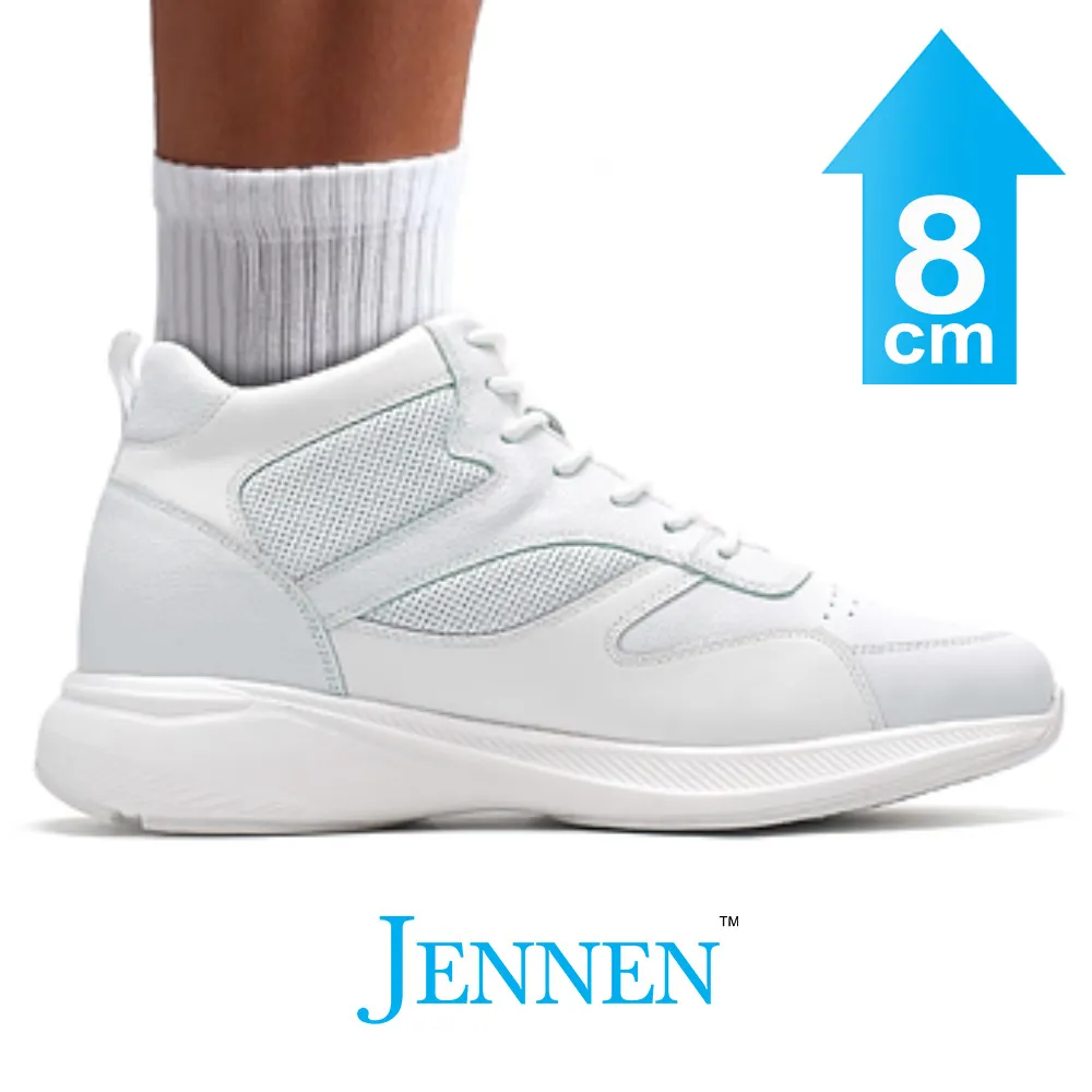 Mr. Pippen 8cm | 3.2 inches Classic White Leather Casual Elevator Sneakers