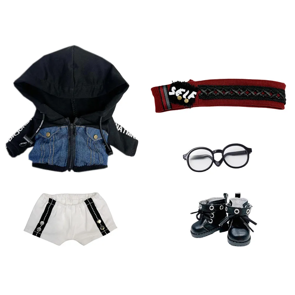 niannyyhouse 15cm 20cm Plush Doll Clothes Cool Set Denim Hoodie Pants Headwear Glasses Shoes Soft Stuffed Plush Toy Dress Up