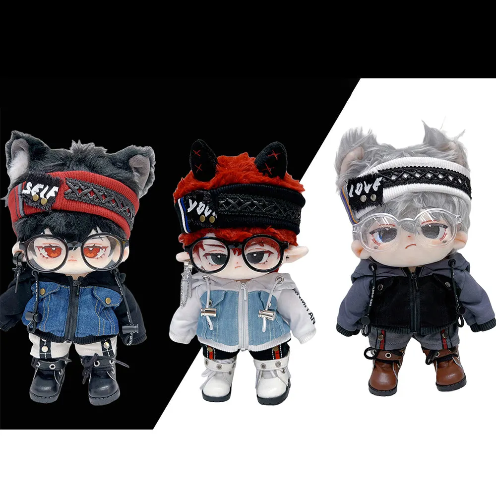 niannyyhouse 15cm 20cm Plush Doll Clothes Cool Set Denim Hoodie Pants Headwear Glasses Shoes Soft Stuffed Plush Toy Dress Up