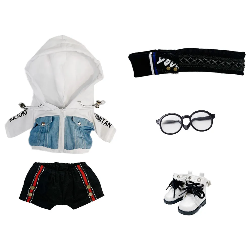 niannyyhouse 15cm 20cm Plush Doll Clothes Cool Set Denim Hoodie Pants Headwear Glasses Shoes Soft Stuffed Plush Toy Dress Up