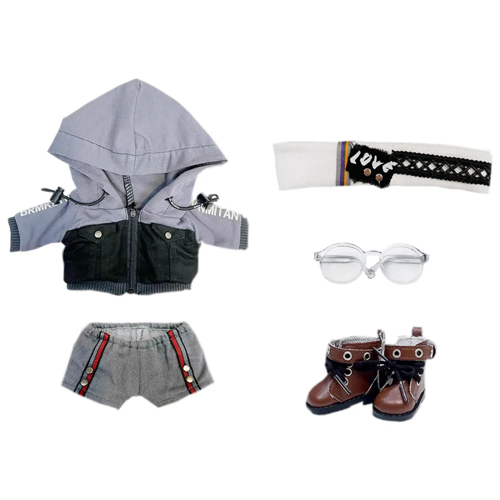 niannyyhouse 15cm 20cm Plush Doll Clothes Cool Set Denim Hoodie Pants Headwear Glasses Shoes Soft Stuffed Plush Toy Dress Up