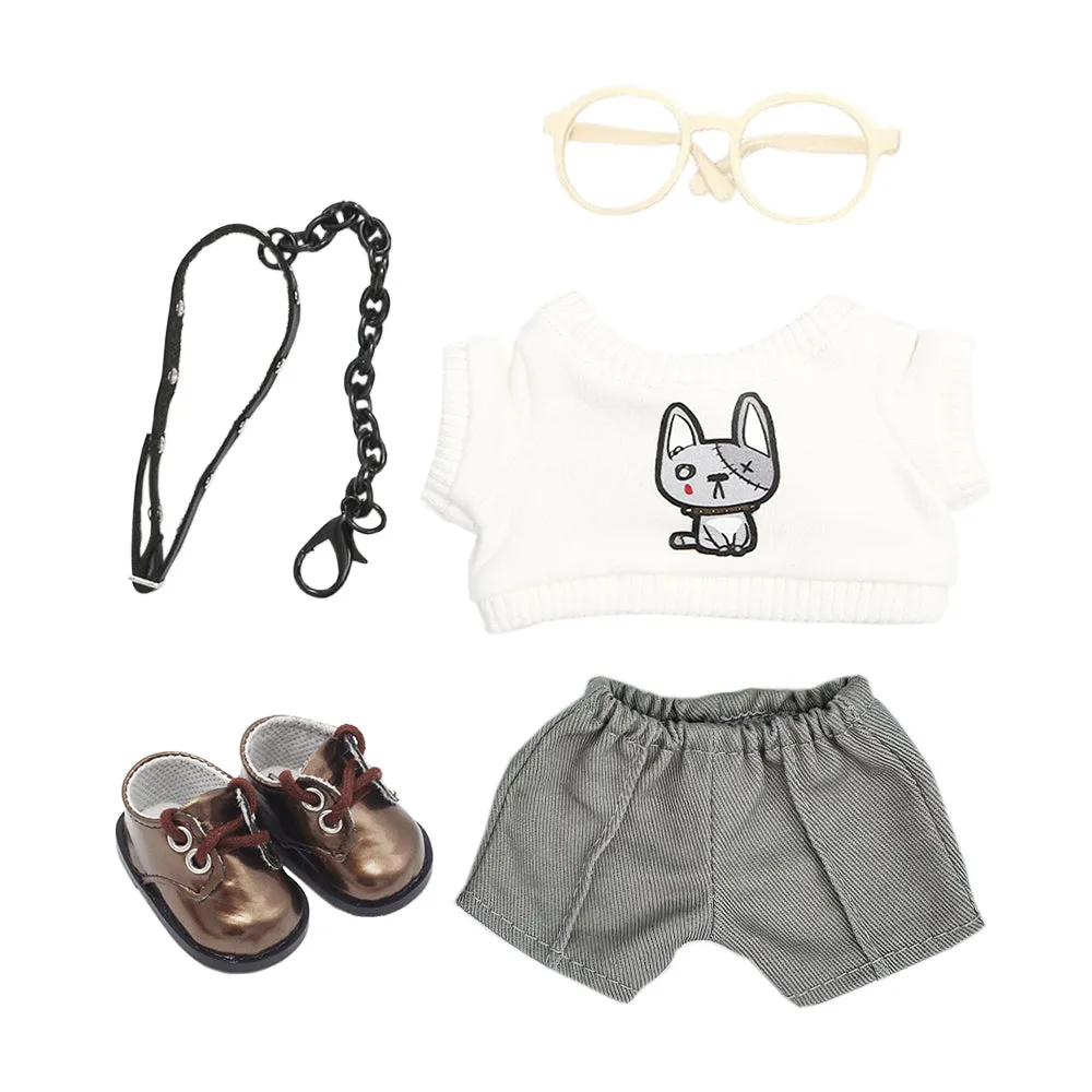 niannyyhouse 15cm Plush Doll Clothes T-shirt Pants Collar Shoes Glasses 6in Soft Stuffed Toy Dressup