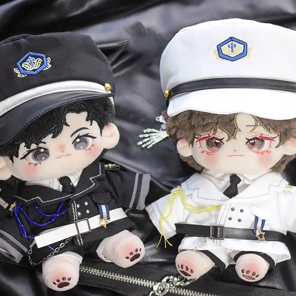 niannyyhouse 20cm Doll Clothes Hat Coat Shirt Pants Tie Belt Shoes Black and White Uniform Sets 8in Plush Doll Accessories