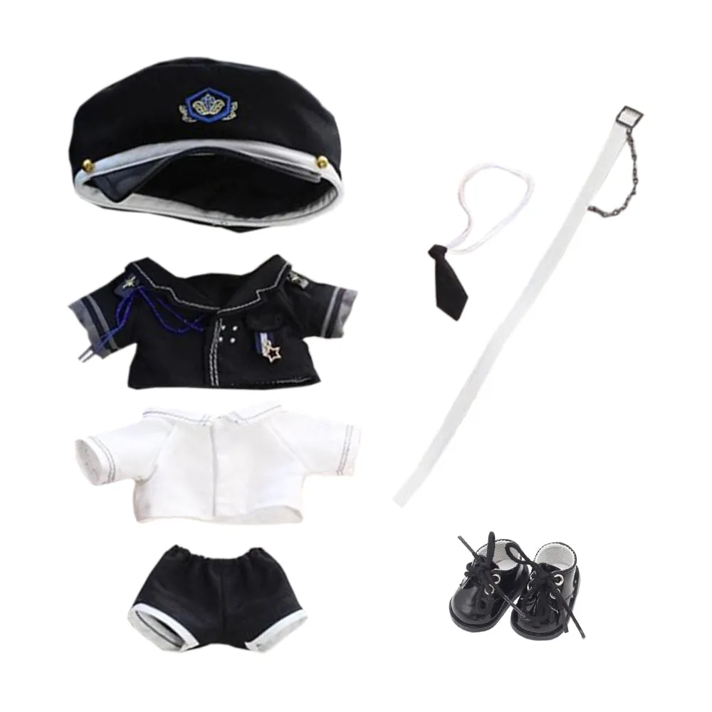 niannyyhouse 20cm Doll Clothes Hat Coat Shirt Pants Tie Belt Shoes Black and White Uniform Sets 8in Plush Doll Accessories