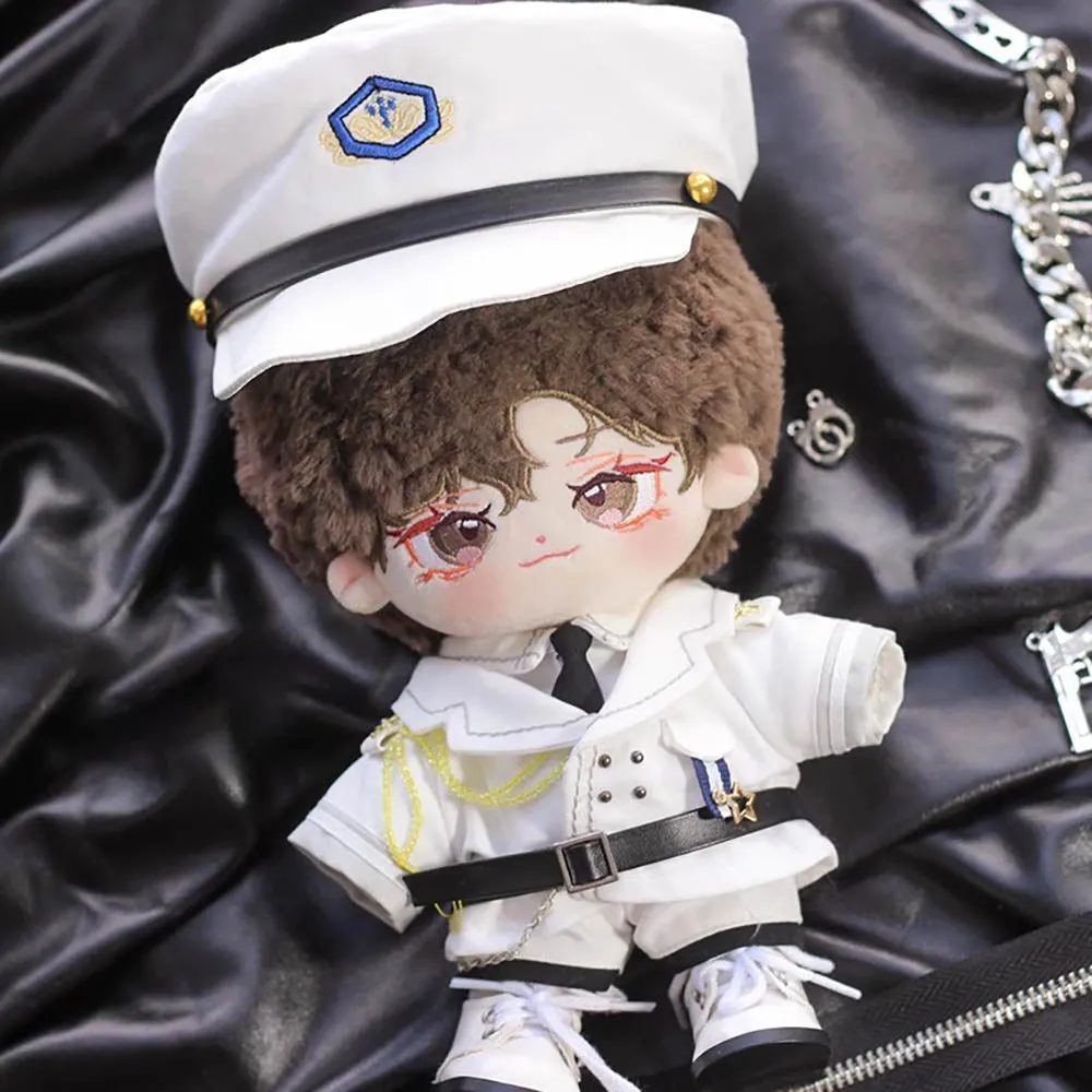 niannyyhouse 20cm Doll Clothes Hat Coat Shirt Pants Tie Belt Shoes Black and White Uniform Sets 8in Plush Doll Accessories