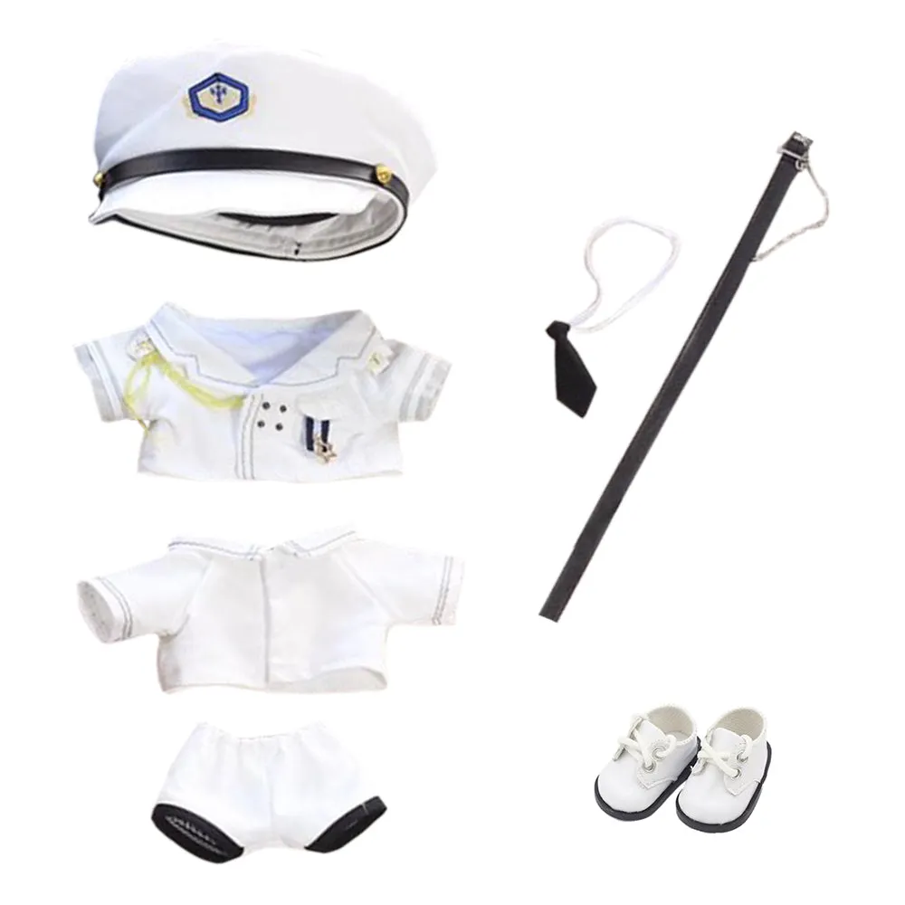 niannyyhouse 20cm Doll Clothes Hat Coat Shirt Pants Tie Belt Shoes Black and White Uniform Sets 8in Plush Doll Accessories