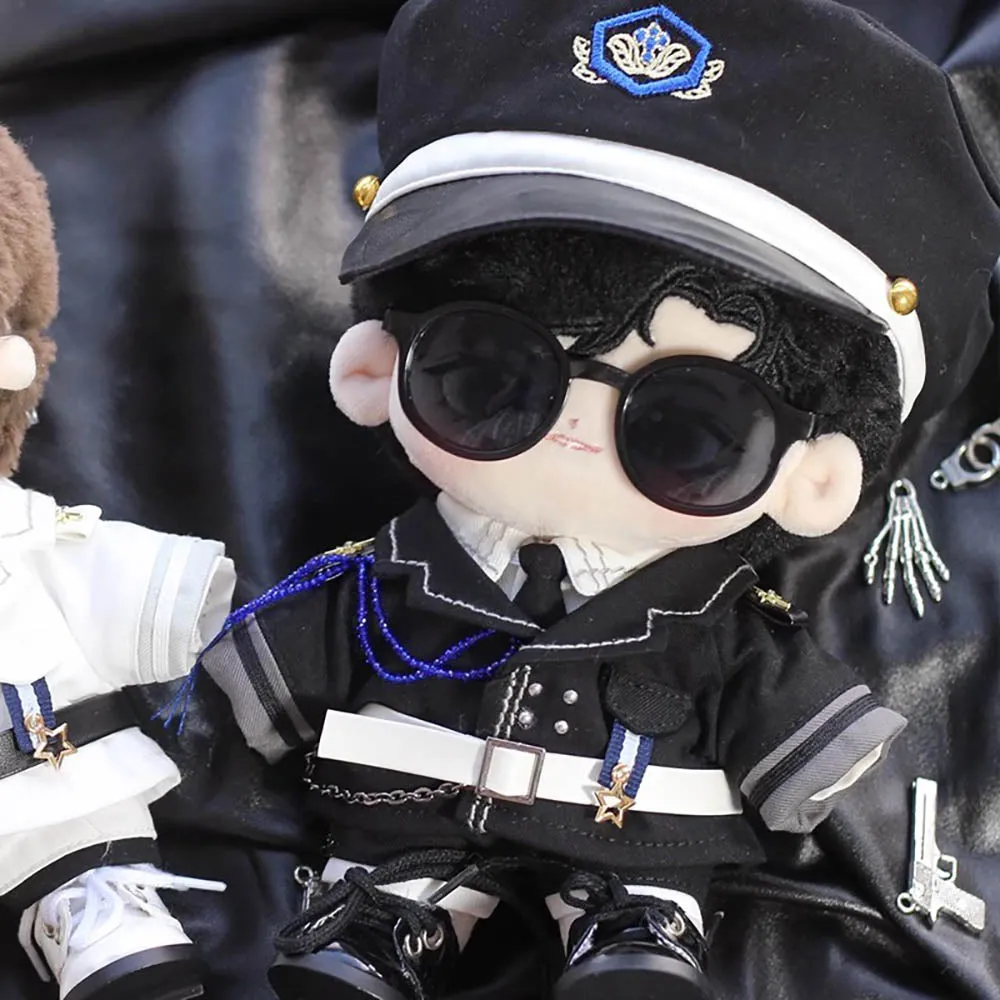 niannyyhouse 20cm Doll Clothes Hat Coat Shirt Pants Tie Belt Shoes Black and White Uniform Sets 8in Plush Doll Accessories