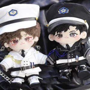 niannyyhouse 20cm Doll Clothes Hat Coat Shirt Pants Tie Belt Shoes Black and White Uniform Sets 8in Plush Doll Accessories