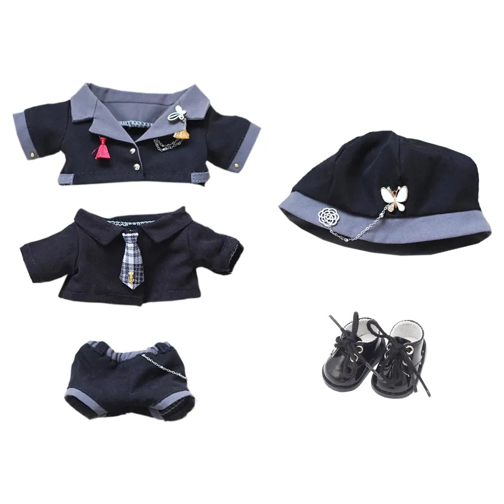 niannyyhouse 20cm Plush Doll Clothes Black White Uniform Suit 8in Doll Dressup