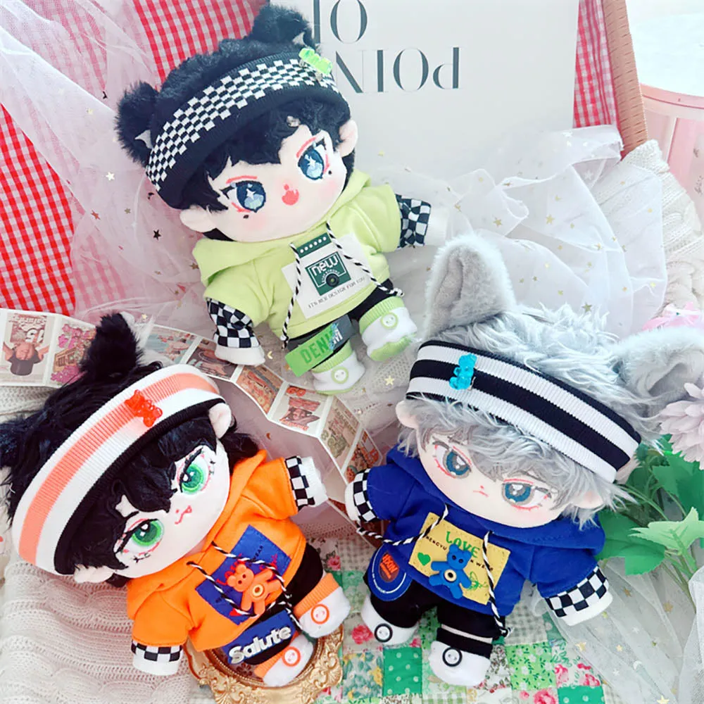 niannyyhouse 20cm Plush Doll Clothes Headwear Hoodie Pants Shoes Loose Cave Bear Set 8in Soft Stuffed Plush Toy Dress Up