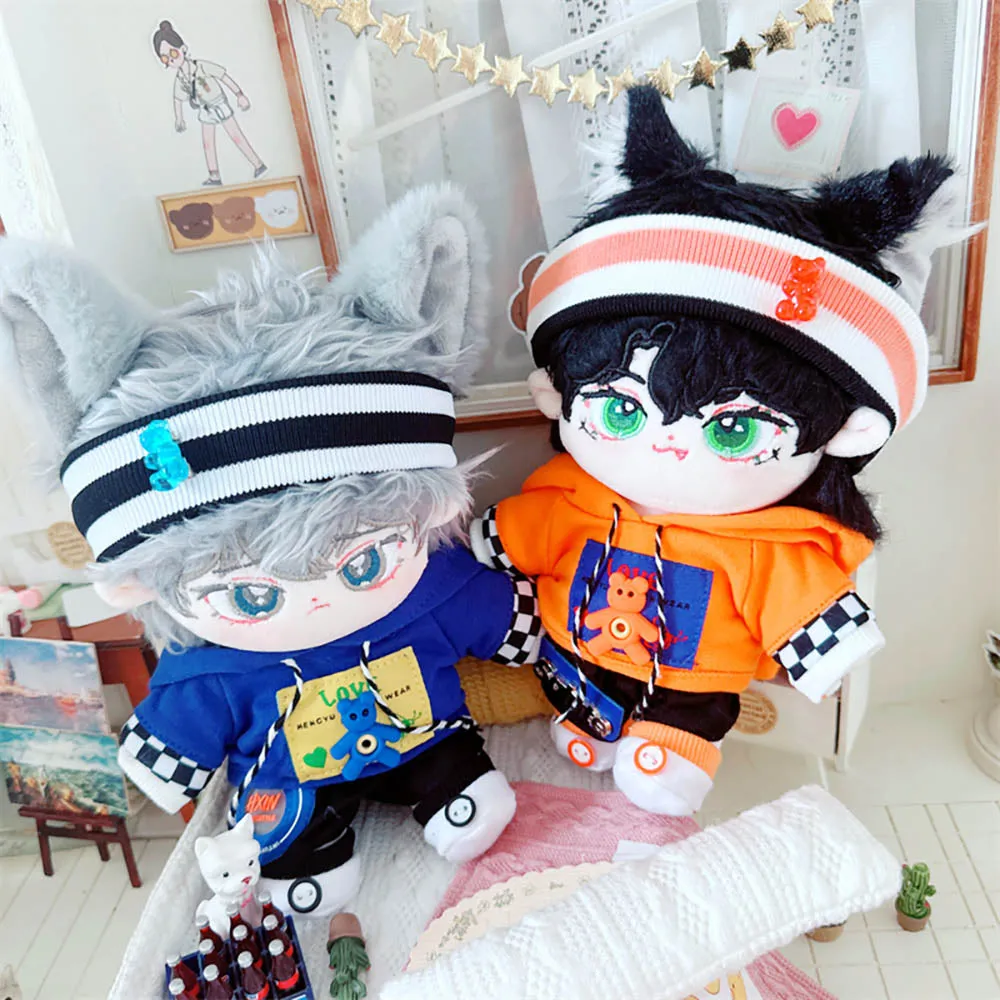 niannyyhouse 20cm Plush Doll Clothes Headwear Hoodie Pants Shoes Loose Cave Bear Set 8in Soft Stuffed Plush Toy Dress Up