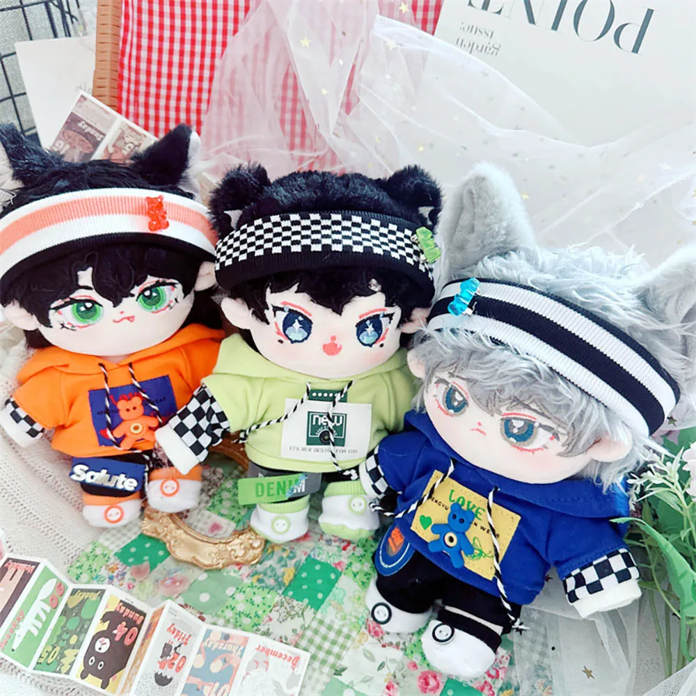 niannyyhouse 20cm Plush Doll Clothes Headwear Hoodie Pants Shoes Loose Cave Bear Set 8in Soft Stuffed Plush Toy Dress Up