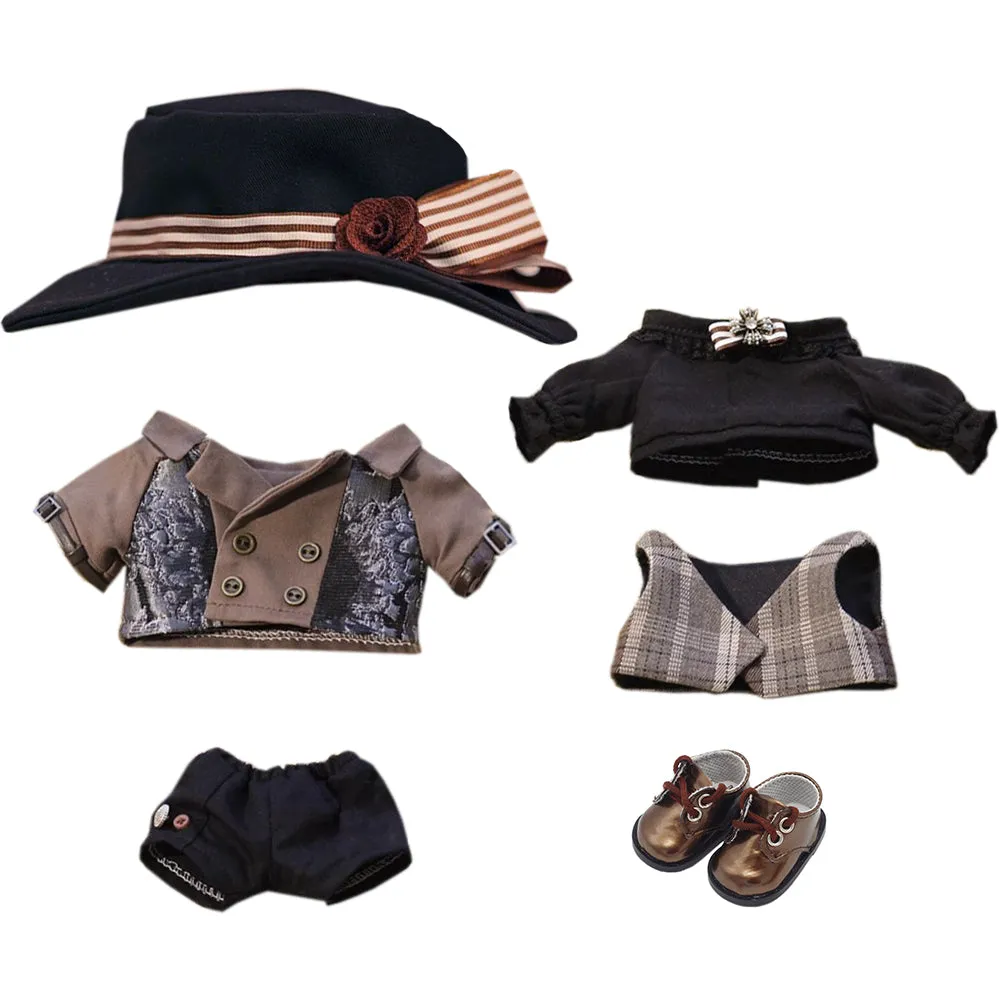 niannyyhouse 20cm Plush Doll Clothes Vintage Hat Coat Pants Shirt Vest Shoes 8in Doll Dress Up