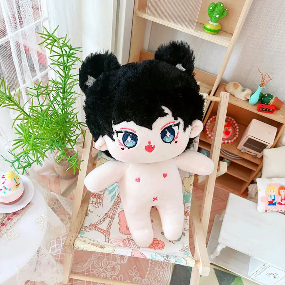niannyyhouse 20cm Plush Doll Humanoid Stuffed Body Headband Green Hoodie Pants Shoes Kpop Doll Clothes