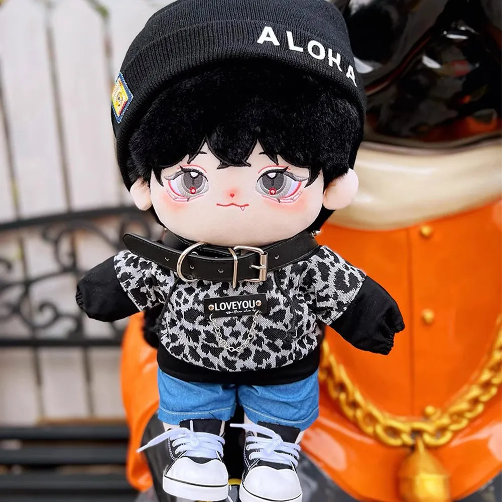 niannyyhouse 40cm Plush Doll Clothes Loose Hat Hoodie Pants Collar Canvas Shoes Leopard Print Set Doll Accessories