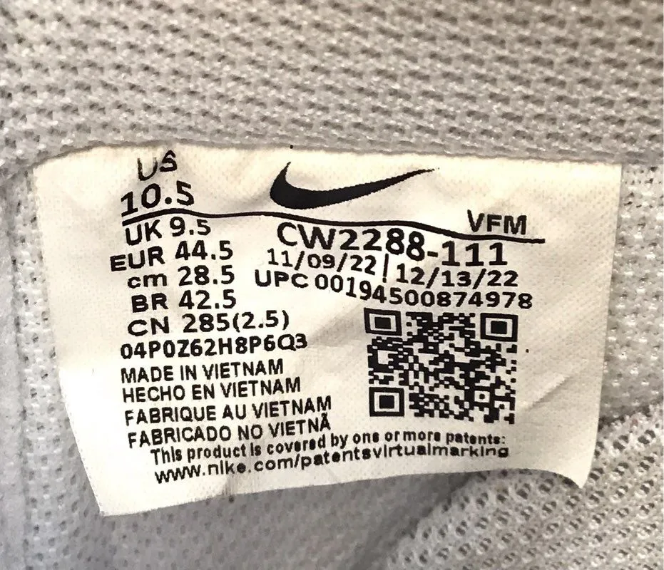Nike Men's Air Force 1 Low '07 CW2288-111 White Athletic Shoes - Size 10.5