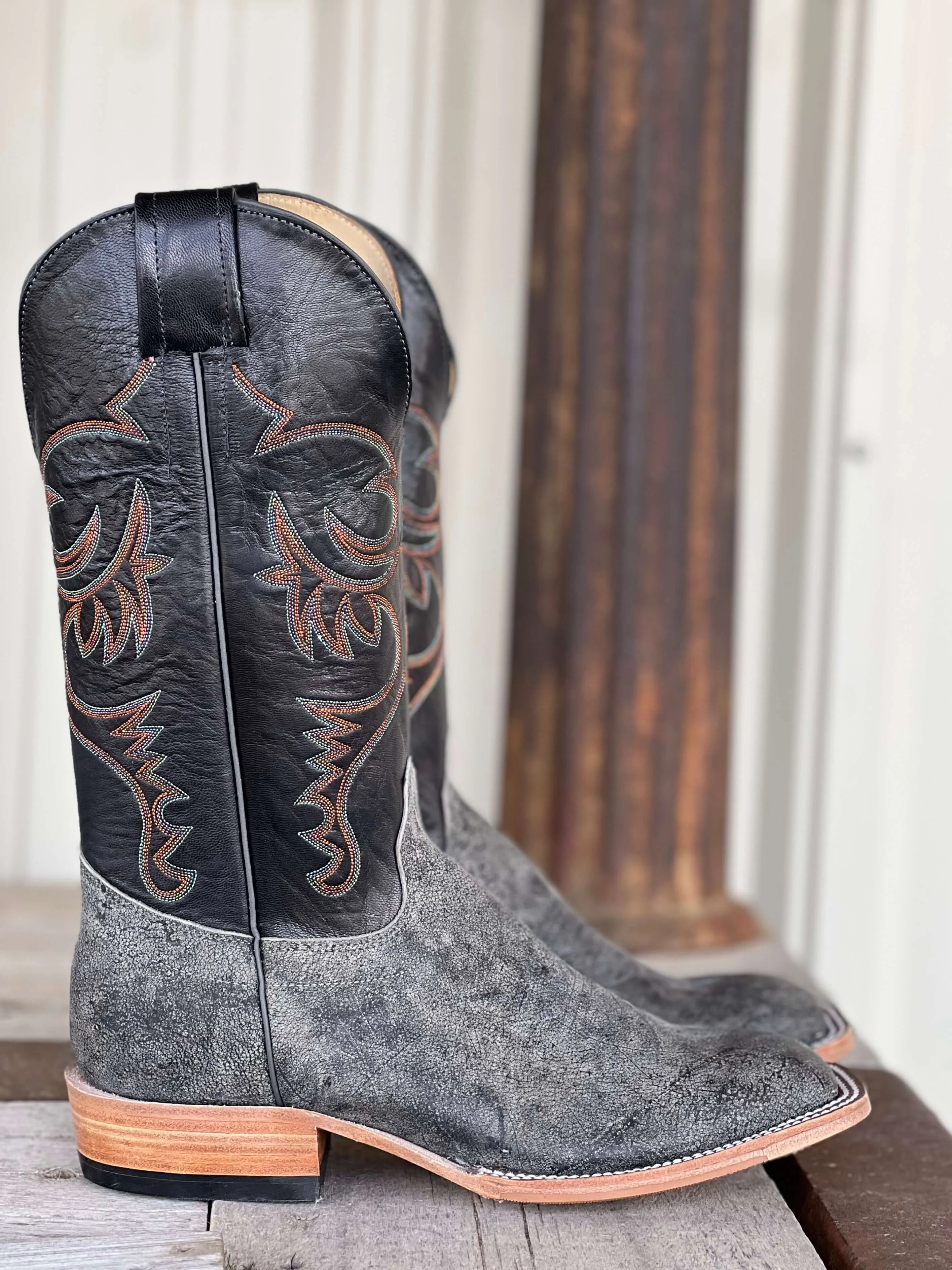 Olathe Boot Co. | Slate Safari Giraffe Black Kidskin Boot