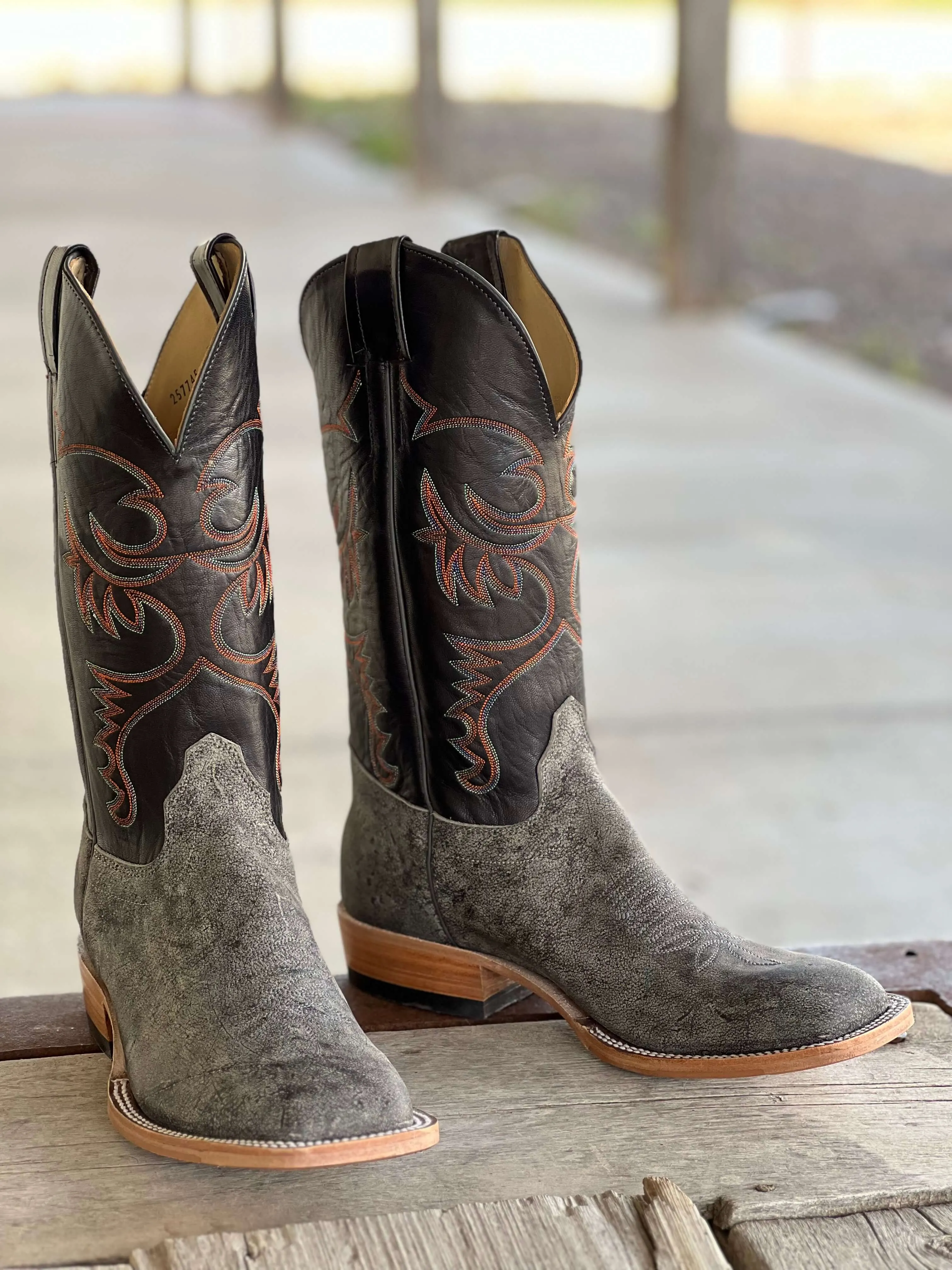 Olathe Boot Co. | Slate Safari Giraffe Black Kidskin Boot