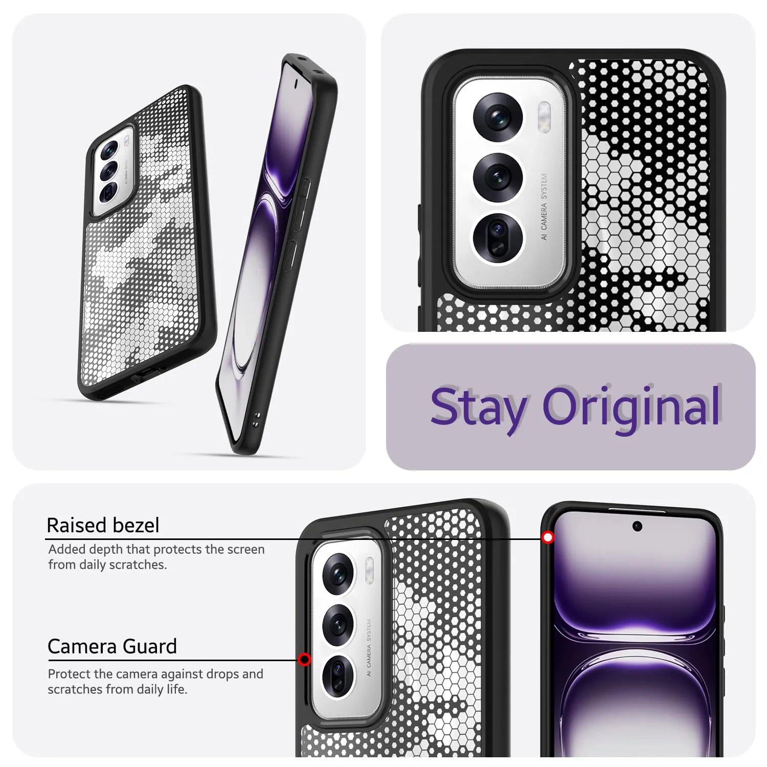 Oppo Reno 12 Back Cover Case | Hybrid - Clear (Honeycomb)