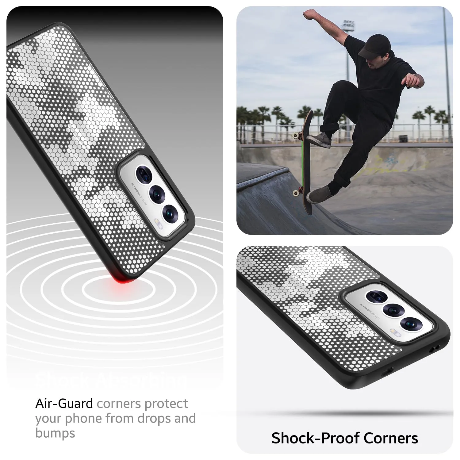Oppo Reno 12 Back Cover Case | Hybrid - Clear (Honeycomb)